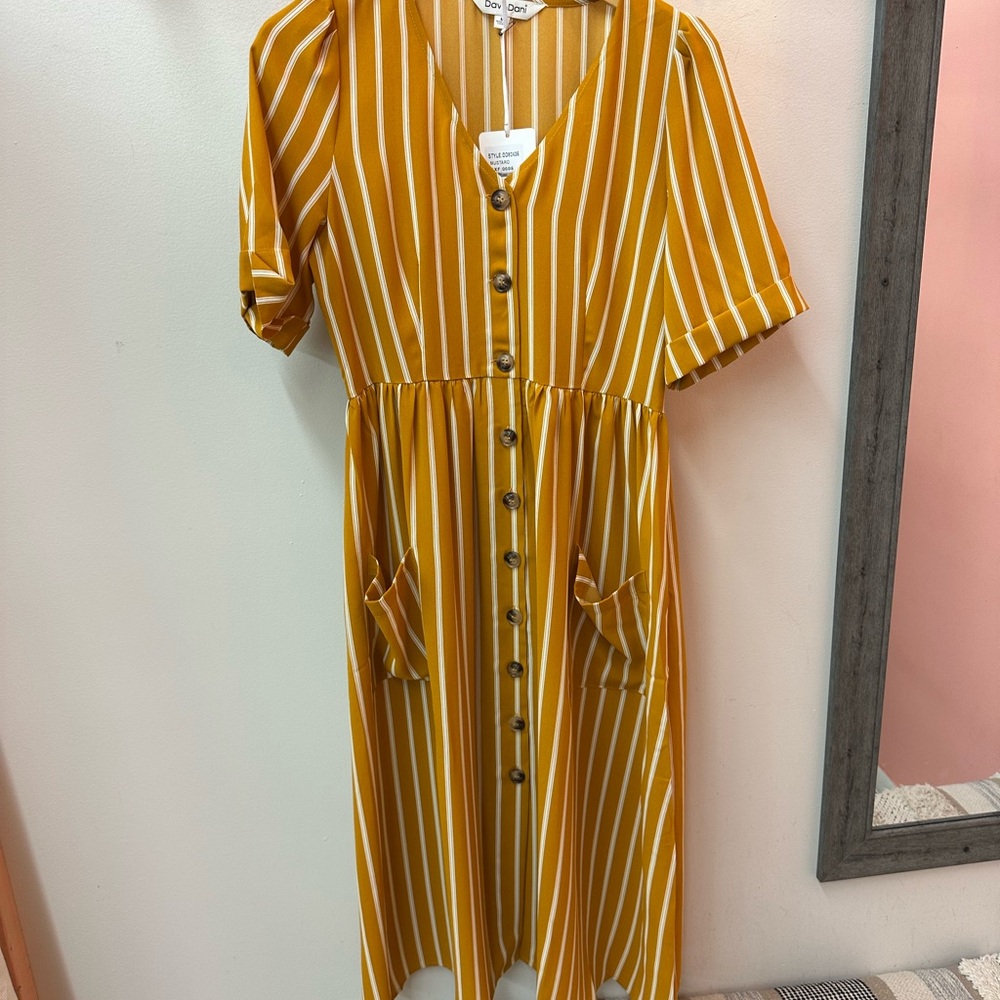 DAVI & DANI Mustard Striped Dress